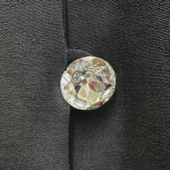 Vintage Caché Blazer Small Black Mesh Sleeves Crystal Buttons 90s Y2K Jacket - Picture 14 of 16